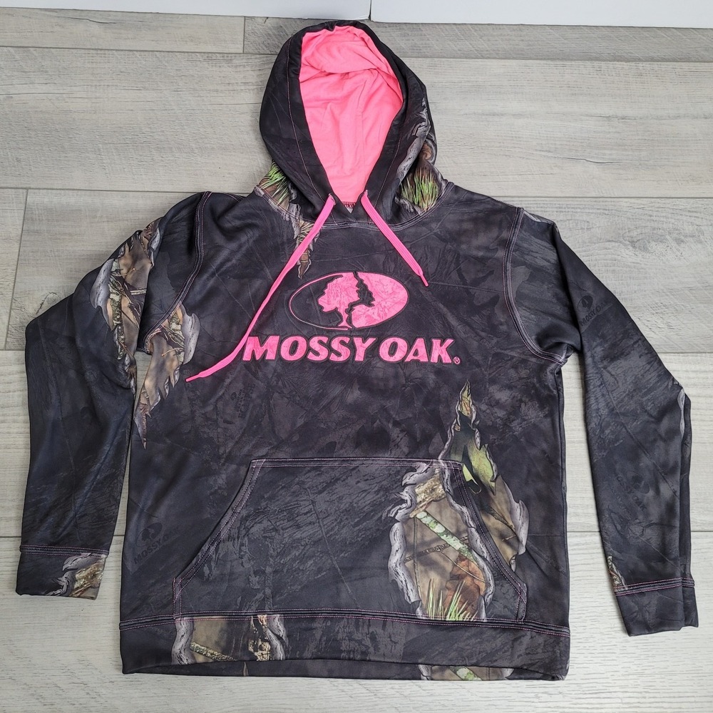 🦌Mossy Oak Camo Hoodie Unisex M – Pink Logo Pullover Fleece Hunting Gorpcore